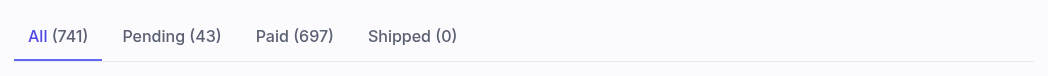The order status tabs: All, Pending, Paid and Shipped, each with a count