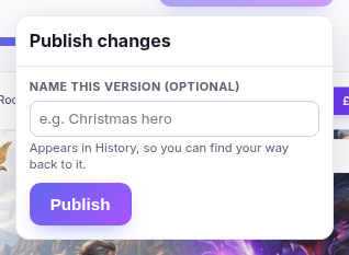 The publish popover with an optional version name