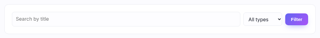 The products filter bar: a search box, an All types dropdown and a Filter button