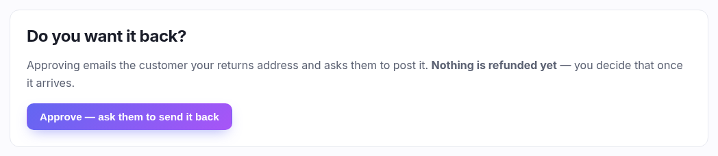 The approve panel: Approve — ask them to send it back